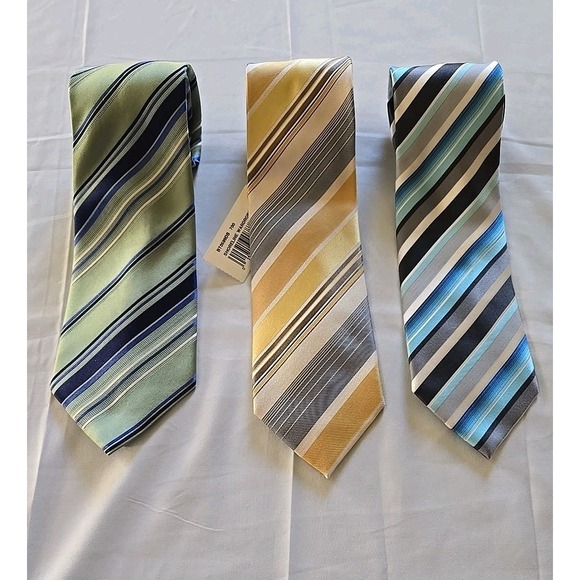 Tie Lot of 3 Geoffrey Beene Green Blue Yellow‎ Stripe Men's Neck 00% Silk 1 New